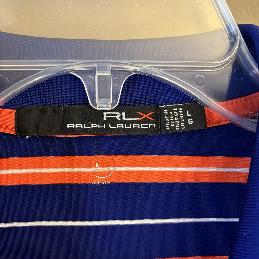 RLX Ralph Lauren Shirt Mens Large Blue OrangeStripe Performance Polo Golf Casual - Picture 4 of 13